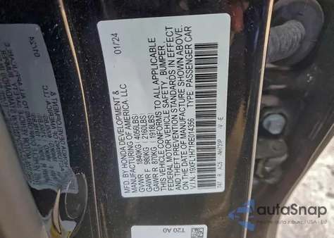 2024 Honda Civic Exl из США, поврежденный, VIN 19XFL1H71RE014356